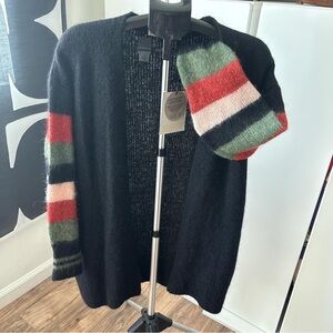 Black Cardigan with Multicolor Striped Sleeves